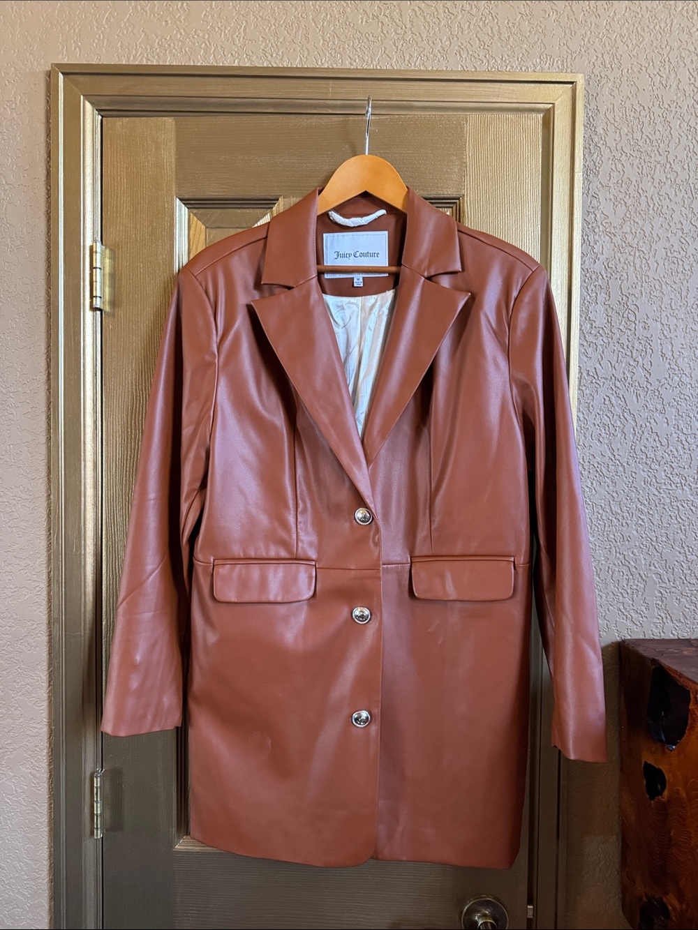 Juicy Couture Women’s Faux Leather Blazer in Rust